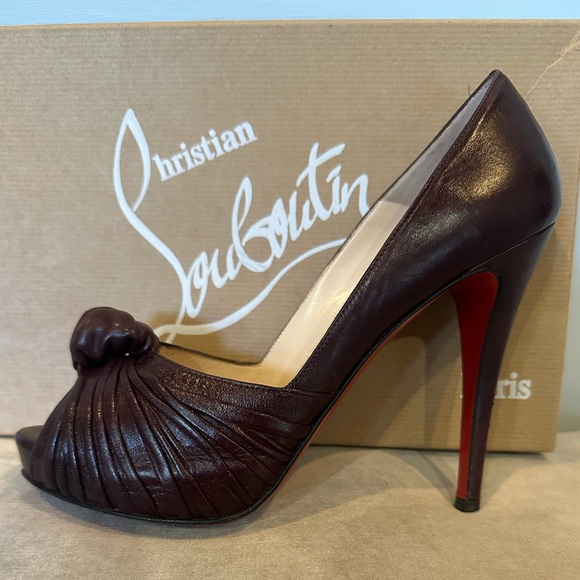 Christian Louboutin Dark Brown Peep Toe Heels - Picture 1 of 11
